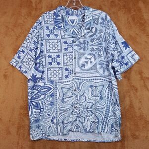 RAGA MAN Shirt Mens XL White Blue Button Up Mosaic Mediterranean Paisley Boho